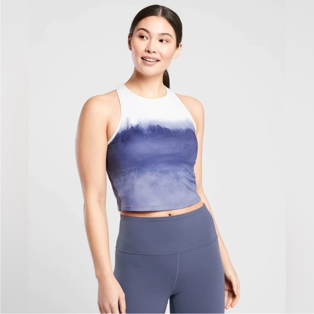 Athleta Shanti Grey Watercolor Ombré Racerback Crop Tank Size Small